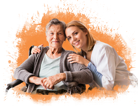 Adulto mayor y enfermera, Residencial en Montevideo